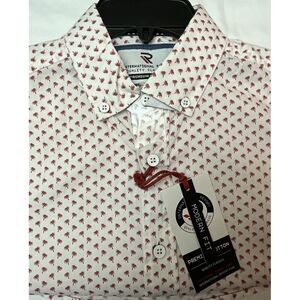 New International Report‎ Men's Short Sleeve Shirt-Palm Trees-Size Small